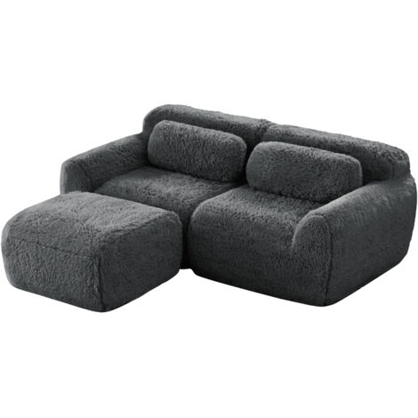 L-förmiges 2-Sitzer Sofa, weicher Plüschstoff, modular, frei kombinierbar, mit Kissen. Weich, hochelastischer Schaumstoff, keine Montage erforderlich, geeignet für kleine Wohnzimmer und Räume,Grau