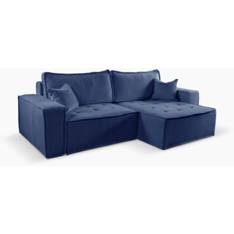 L-förmiges Bohoo-Ecksofa mit Schlaffunktion Blau Rechts
