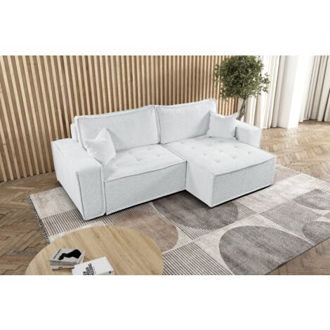L-förmiges Bohoo-Ecksofa mit Schlaffunktion Ecru Rechts