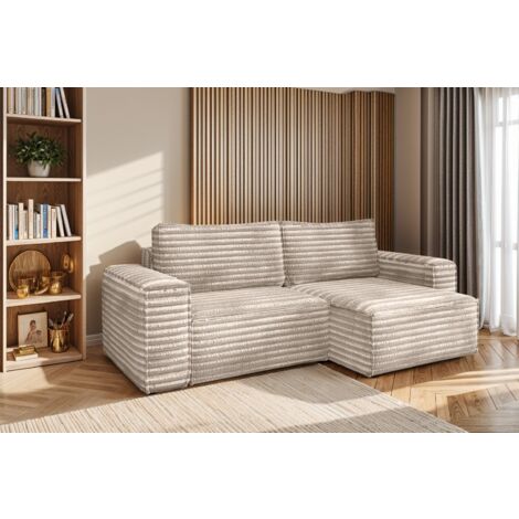 L-förmiges Bohoo-Ecksofa mit Schlaffunktion stoff Velo Beige Rechts