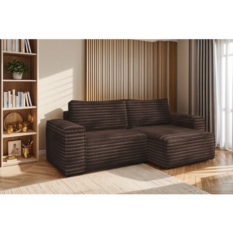 L-förmiges Bohoo-Ecksofa mit Schlaffunktion stoff Velo Braun Rechts