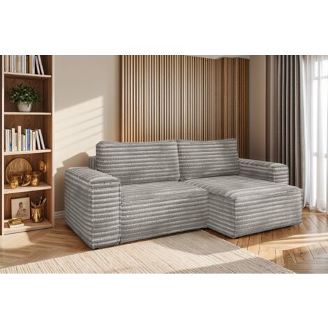 L-förmiges Bohoo-Ecksofa mit Schlaffunktion stoff Velo Grau Rechts