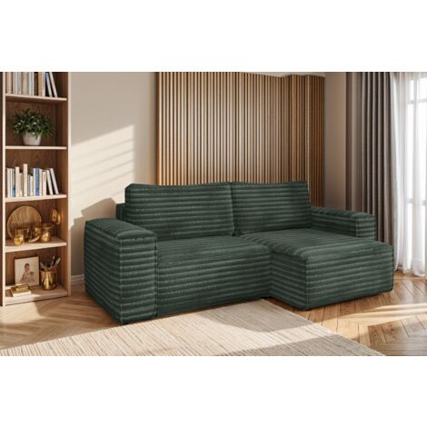 L-förmiges Bohoo-Ecksofa mit Schlaffunktion stoff Velo Grün Rechts