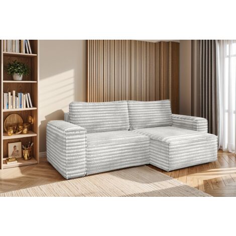 L-förmiges Bohoo-Ecksofa mit Schlaffunktion stoff Velo Hellgrau Rechts