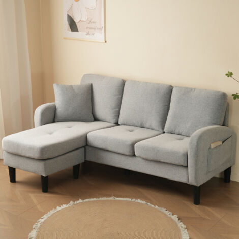 L-förmiges Ecksofa mit Chaiselongue – 3-Sitzer-Sofa, 166 x 118 x 77 cm, atmungsaktives Baumwoll-Leinen-Gewebe, Kunststofffüße, modulares Design, ideal für Wohnzimmer, Apartments und Büros