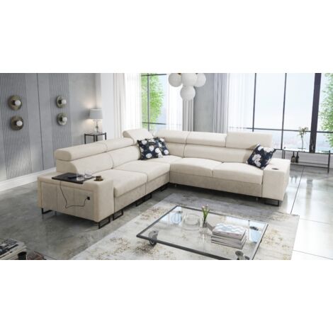 L-förmiges Ecksofa mit Schlaffunktion MELODY III, modern, luxuriös, mit Bar Tauro/Freya Beige Links