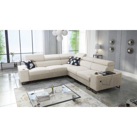 L-förmiges Ecksofa mit Schlaffunktion MELODY III, modern, luxuriös, mit Bar Tauro/Freya Beige Rechts