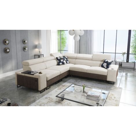 L-förmiges Ecksofa mit Schlaffunktion MELODY III, modern, luxuriös, mit Bar Tauro/Freya Braun/Beige