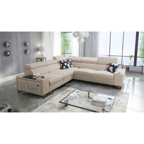 L-förmiges Ecksofa mit Schlaffunktion MELODY III, modern, luxuriös,  Tauro/Freya Beige/Dunkelbeige L