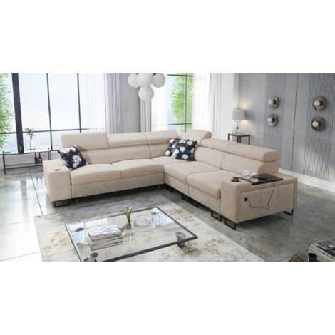 L-förmiges Ecksofa mit Schlaffunktion MELODY III, modern, luxuriös,  Tauro/Freya Beige/Dunkelbeige R