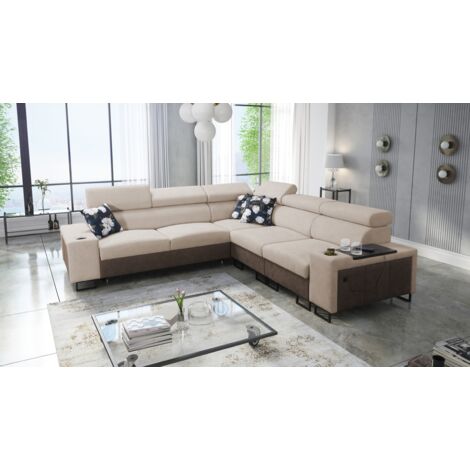 L-förmiges Ecksofa mit Schlaffunktion MELODY III, modern, luxuriös,  Tauro/Freya Braun/Dunkelbeige R