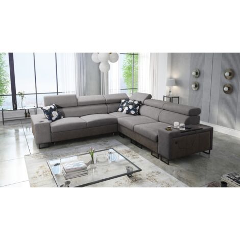 L-förmiges Ecksofa mit Schlaffunktion MELODY III, modern, luxuriös, Tauro/Freya Graphit/Dunkelgrau R