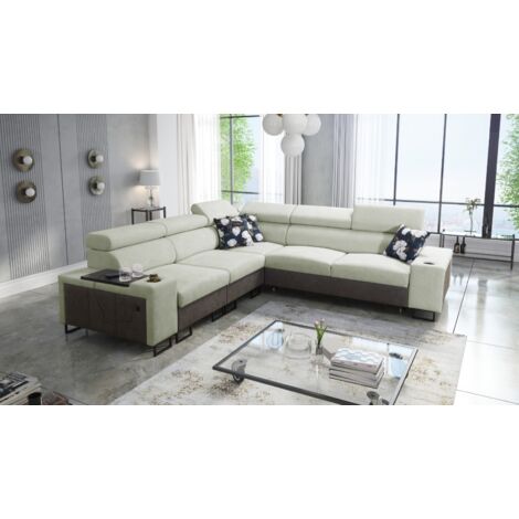 L-förmiges Ecksofa mit Schlaffunktion MELODY III, modern, luxuriös,  Tauro/Freya Graphit/Hellgrün Li
