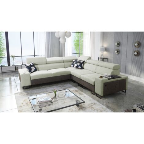 L-förmiges Ecksofa mit Schlaffunktion MELODY III, modern, luxuriös, Tauro/Freya Graphit/Hellgrün Rec