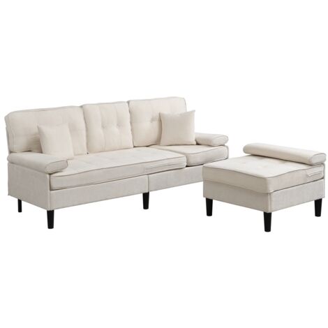 [L-förmiges modulares Design]Chenille-L-Form-Ecksofa, dreisitziges Wohnzimmer-Multifunktions-Chaiselongen-Sofa mit Schlaffunktion, bewegliche Fußbank, 195 cm Breite, ideal für kleine Apartments