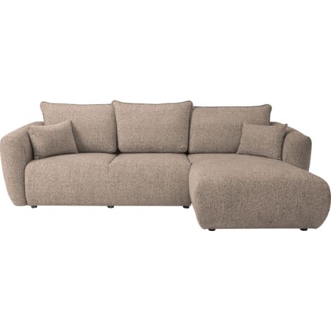 L-Form Ecksofa – Rechts – Modernes Sofa mit Schlaffunktion und Bettkasten – Liegefläche 210 × 140 cm – Dunkelbeige Strukturstoff Chenille