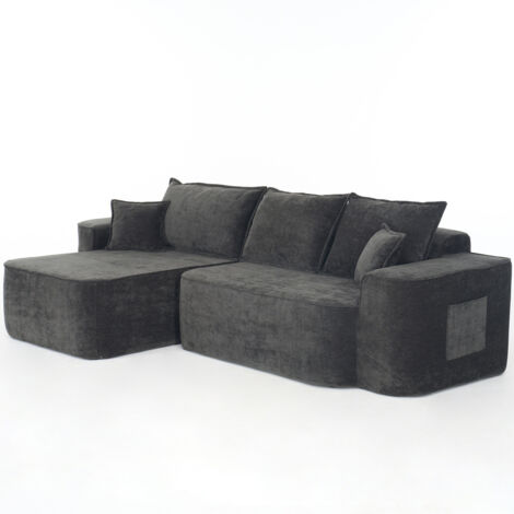 L-Form Ecksofa »Wolken-Sofa«, 264cm (104") mit Chaiselongue, XXL-Tiefsitz, ohne Montage, modernes modulares Sofa in Black Chenille für Wohnzimmer