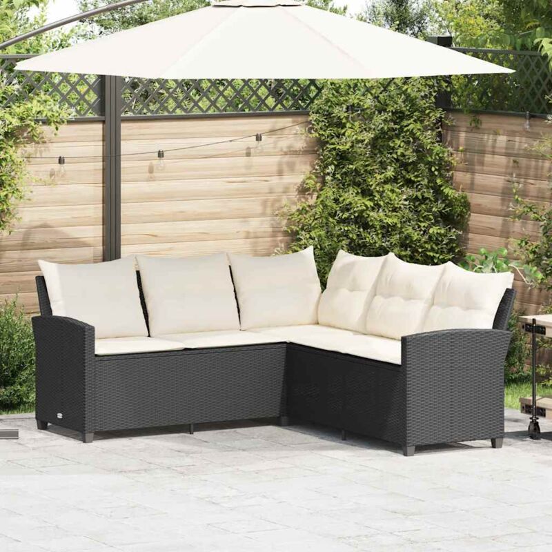 Vidaxl - L-förmiges Couchsofa Mit Kissen Schwarzes Polyrattan