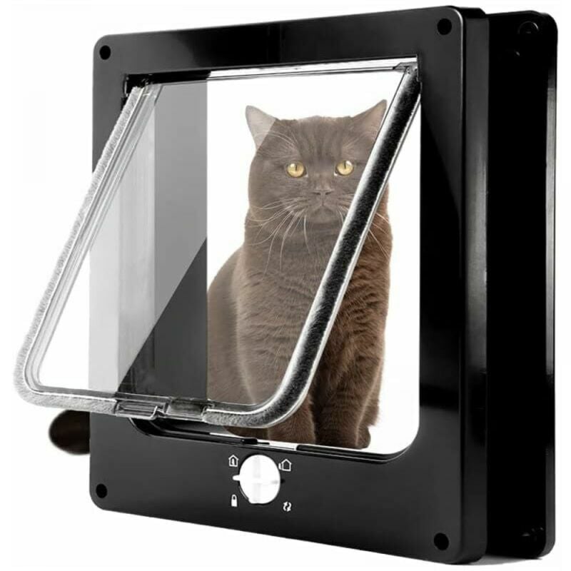 Xl noir) Porte magnétique pour chat avec serrure pivotante à 4 voies pour chats, chatons et chatons