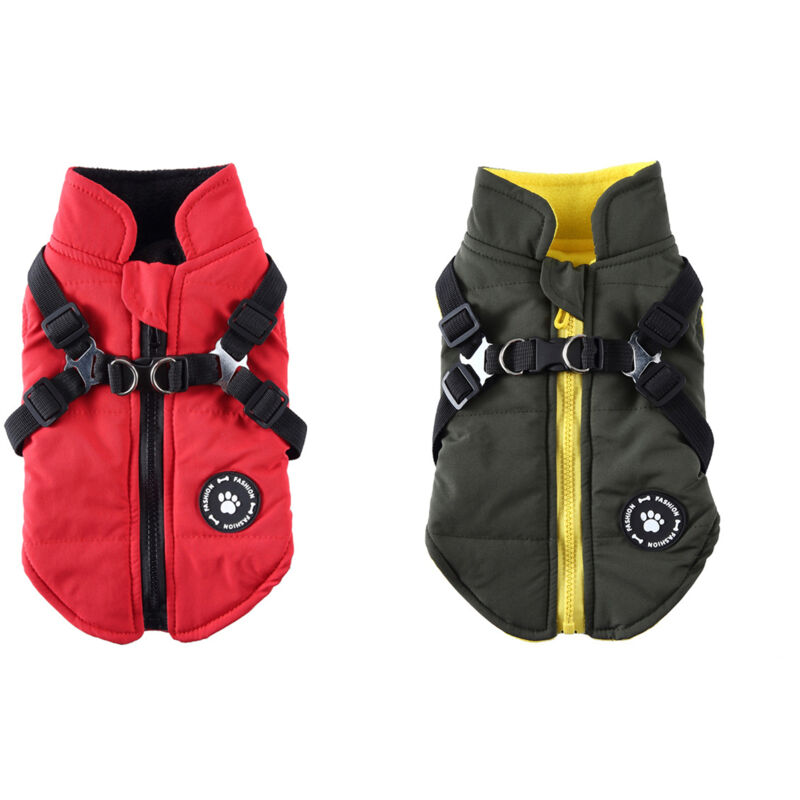 Csparkv - l) Rouge + Vert Manteau Chien Veste avec Harnais pour Petits et Moyens Chiens imperméable Manteau Chien Veste Chaud rembourré Puffer Chien