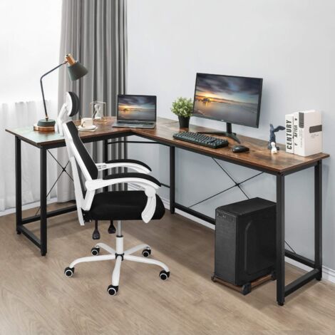 L-Schreibtisch Computertisch Eckschreibtisch Gamingtisch mit Ablage(Braun)