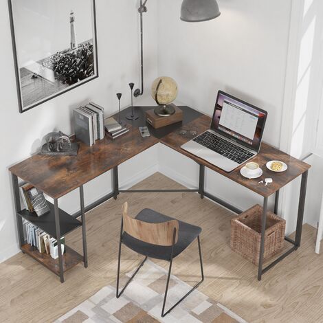L-Schreibtisch mit Ablage, Homeoffice (Schwarz+Rustikbraun)