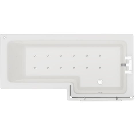 L Shape 12 Jet Chrome Easifit Spa Whirlpool Shower Bath 1700mm with Towel Rail Screen and Panel RH