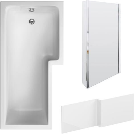 L Shape 1700 x 850mmShower Bath Set – Front Panel & Chrome Fixed Return Screen, Right Hand