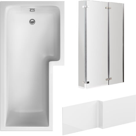 L Shape 1700x850 Shower Bath Set – Front Panel & 3 Panel Chrome Center Hinge Screen