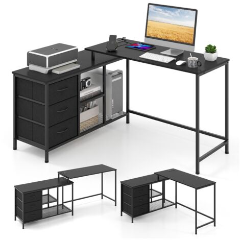 L-Shaped Computer Desk Convertible Home Office Desk with Drawers