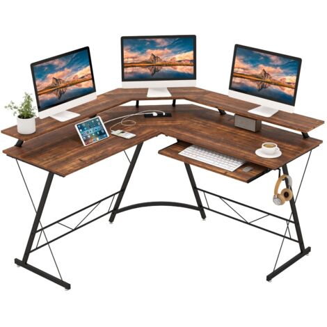 L-shaped Computer Desk Ergonomic Gaming Table Study Workstation W/ Power Outlet