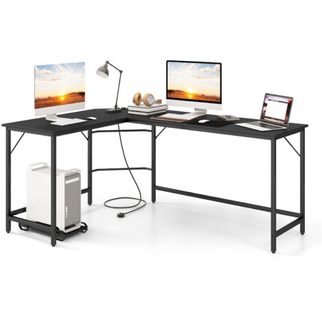L-Shaped Desk Computer Corner Desk Office Workstation-Black