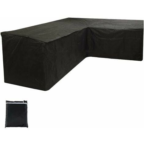 L-shaped garden furniture cover, patio furniture cover waterproof, windproof garden table cover protective cover, with outdoor garden patio storage bag (black, 215X215X87cm)