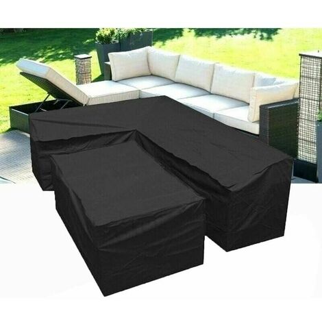 L-Shaped Garden Sofa Cover - L-Shaped Garden Furniture Cover with Bottom Drawstrings,210D L-Shaped Garden Furniture Tarp（L Shape 270x270x90cm+Rec