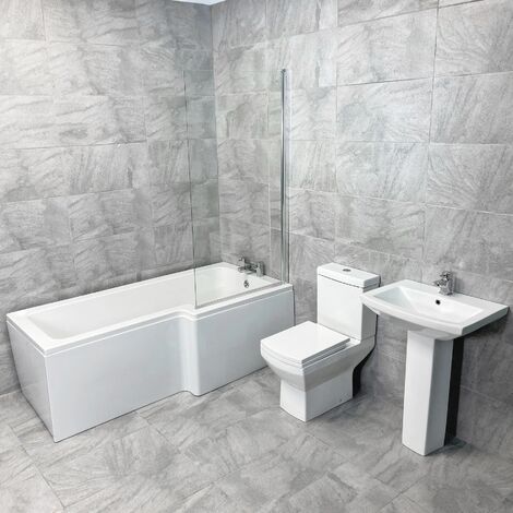 L Shaped Showerbath Suite With Amelia Toilet & Basin Set Right Hand, Without Bath End Panel