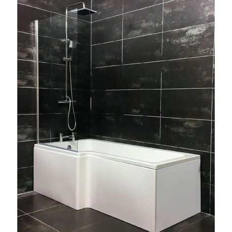 L Shaped Square Shower Bath with Screen and Panel - Left Hand Option, with end panel