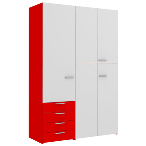 L.150 H.225,8 - Armadio ad ante battenti con ripiani e cassetti - Perfetto per organizzare i tuoi vestiti - Bianco e Rosso