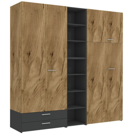 L.225 H.225,8 - Armadio con libreria incorporata e cassetti - Design moderno e funzionale - Quercia e basalto