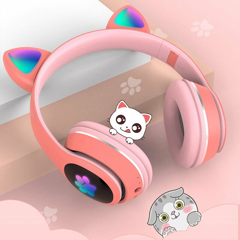 

L400 Auriculares con musica para colocar sobre la oreja Auriculares con orejas de gato brillantes Luces de respiracion de 7 colores Auriculares