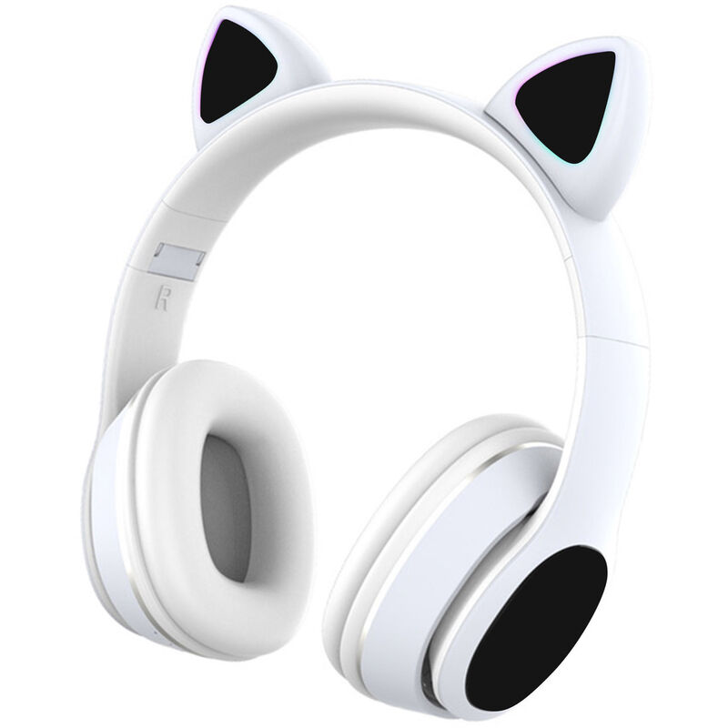 

L400 Auriculares con musica para colocar sobre la oreja Auriculares con orejas de gato brillantes Luces de respiracion de 7 colores Auriculares