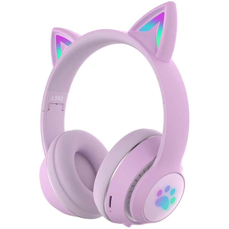 

L550 Auriculares con musica para colocar sobre la oreja Auriculares con orejas de gato brillantes Luces de respiracion de 7 colores Auriculares