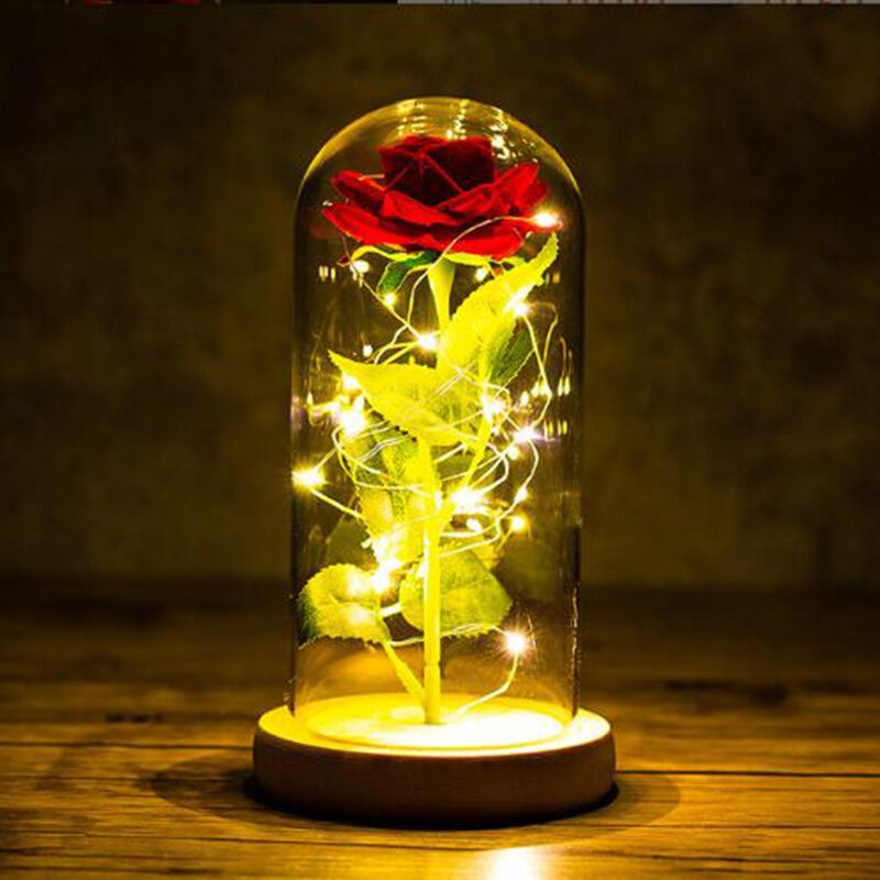 Ormromra - La Belle et la Bête Rose, Rose Eternelle en Verre Rose en Dôme de Verre Fleurs Artificielles Roses