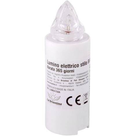 La Briantina Lumino Elettrico a Led Stilo, Durata 365 Giorni, Bianco con Luce Fissa Tremolante, h9.5xø3 cm