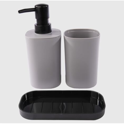 La Briantina Set Bagno in 3 Pezzi – Dispenser Sapone, Bicchiere Portaspazzolini e Portasapone – Design Minimal, Elegante e Versatile – 15x7,5x17,5 cm