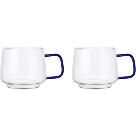 La Cafetière Becher de Glas mit Henkel de blaues Glas, eleganter Becher de Tee, Kaffee, heiße Schokolade, aus de Glas de hitzebeständigem Borosilikat, stapelbar, spülmaschinenfest, Set de 2
