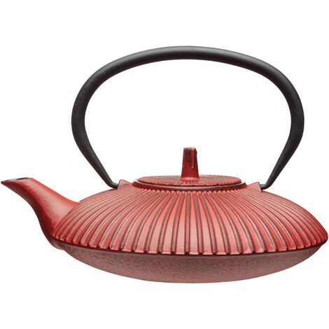 La Cafetière - Bouilloire japonaise en fonte, 600 ml, avec panier à infusion, 3 tasses (rouge)