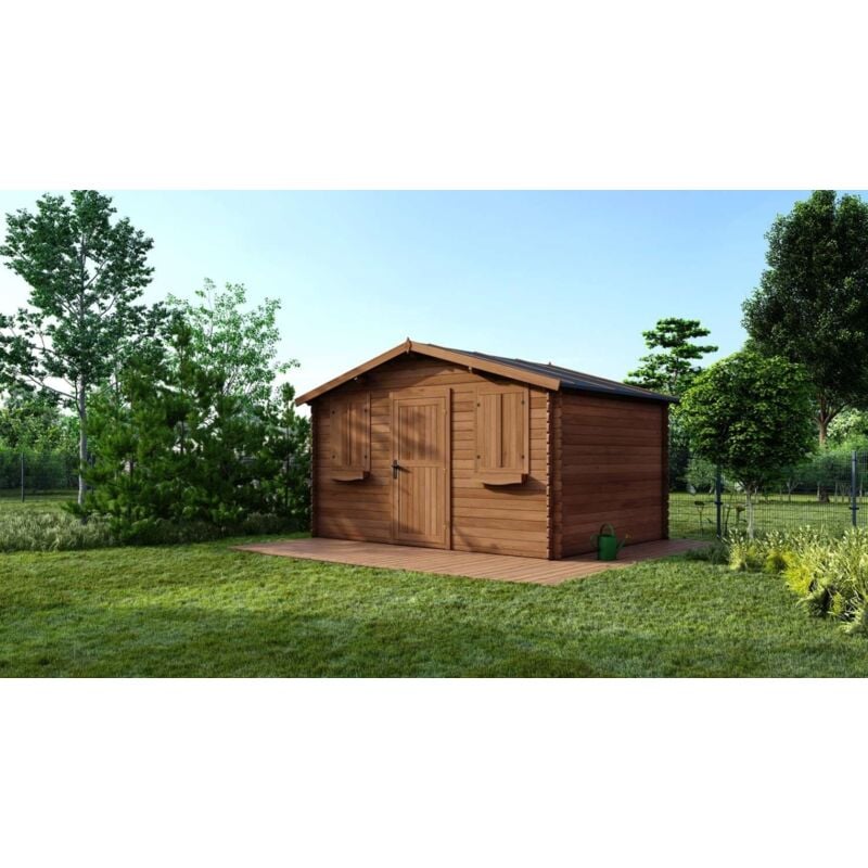 Casetta da giardino in legno - 12m2 - 4x3m - impregnata - 28mm - colore: marrone - DOM418