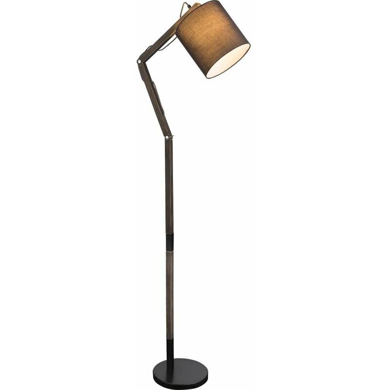 Image of Lampada da terra articolata in legno, soggiorno, ufficio, supporto in tessuto grigio chiaro in un set che include lampadine a led