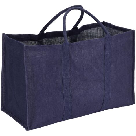 La cordeline Borsa portaoggetti in iuta, 72 l, 65 x 30 x 40 cm, blu indaco, interno in PP, doppio manico, pieghevole, per il trasporto, riporre legna caminetto, borsa della spesa