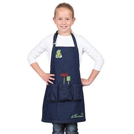 La Cordeline CJN45JEG Grembiule da giardinaggio per Bambino con mostrine/tasche misura 6/8 anni Cotone Blue Jeans H 56 x L 46 cm